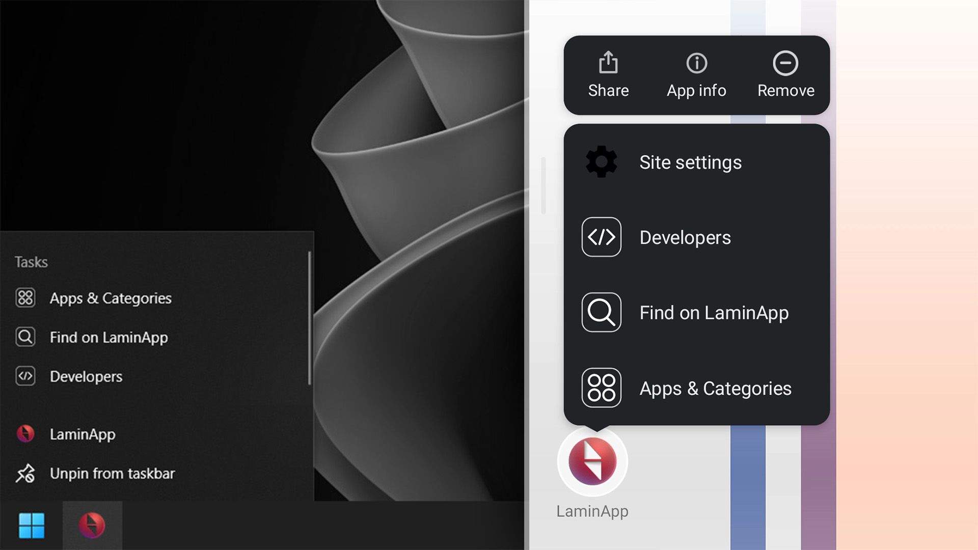 LaminApp Shortcuts for desktop and mobile version