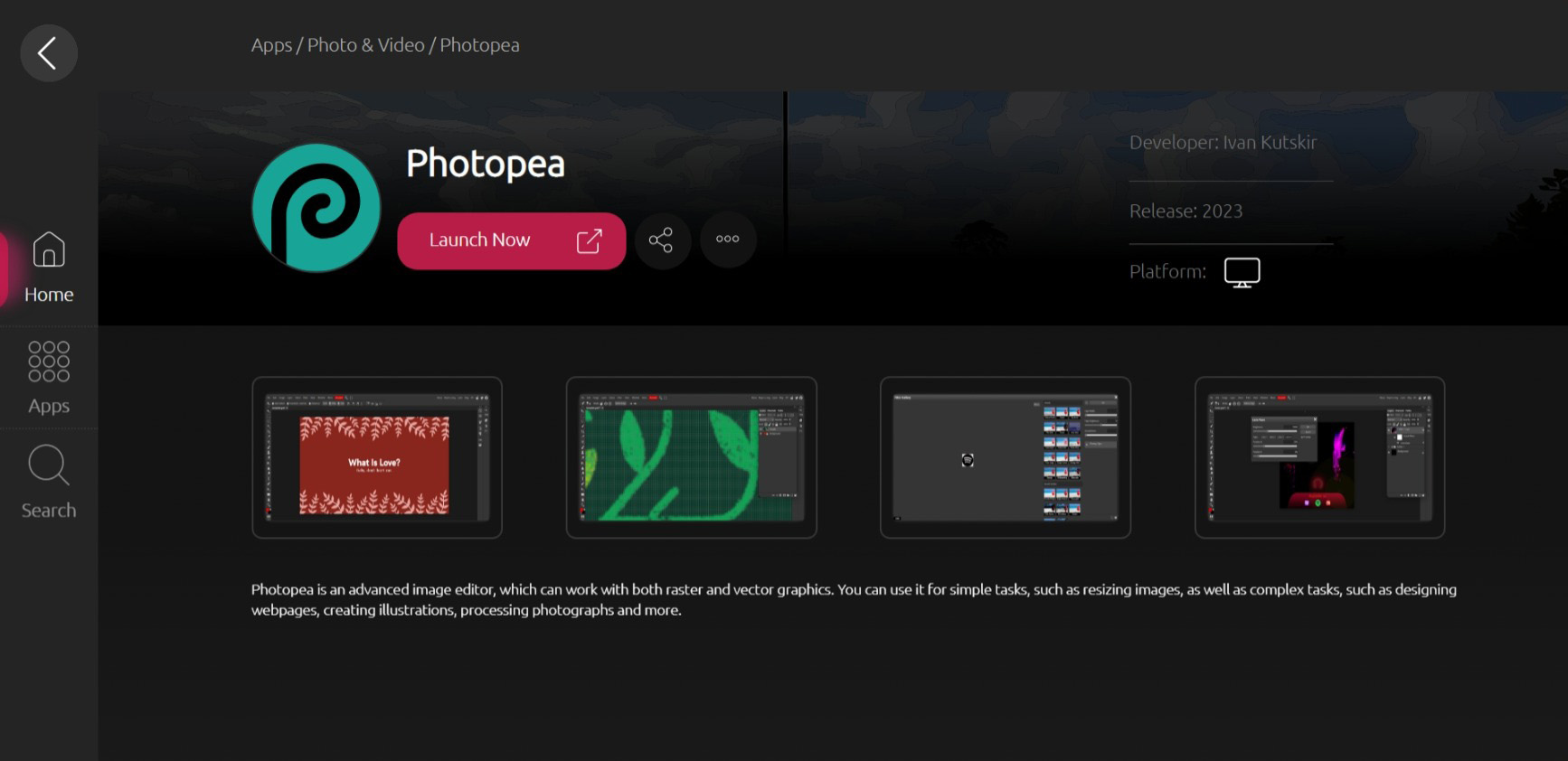 Photopea is available on LaminApp
